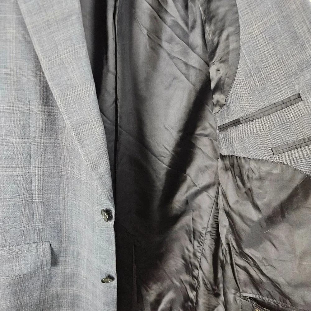 Hart Schaffner Marx Gold Trumpeter Blazer 42L Gray Plaid Wool Sport Coat USA Uni